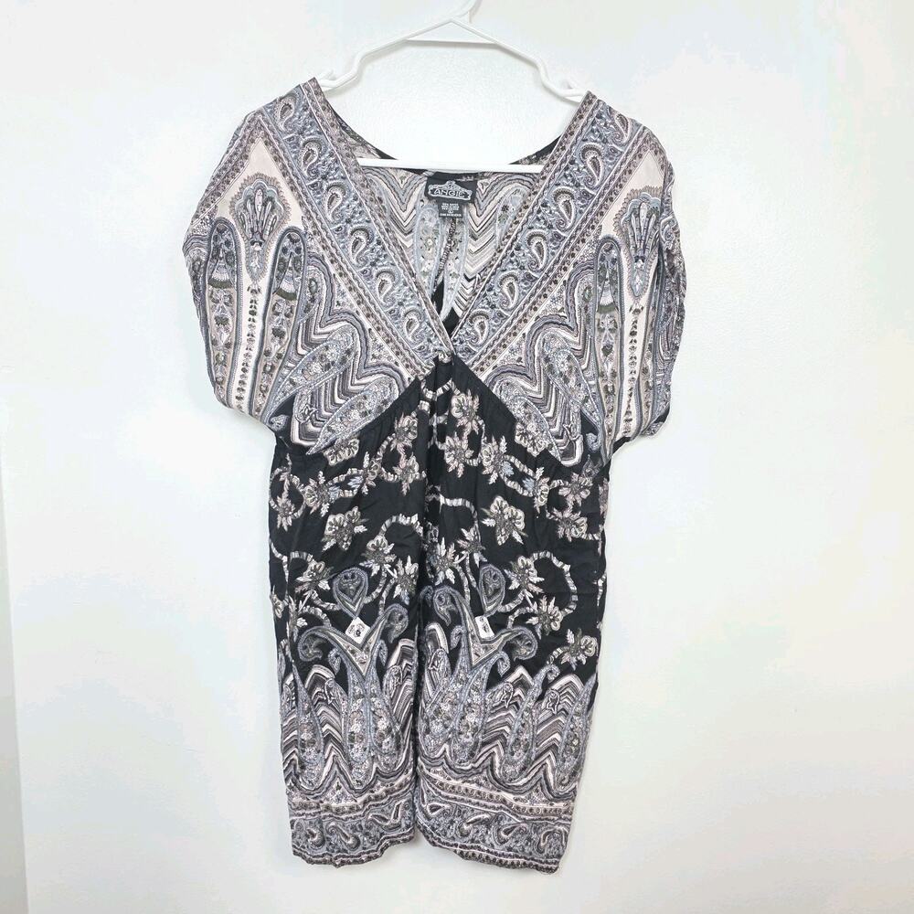 Angie Black White Paisley Babydoll Boho Whimsygoth Forest Tunic Size Large‎